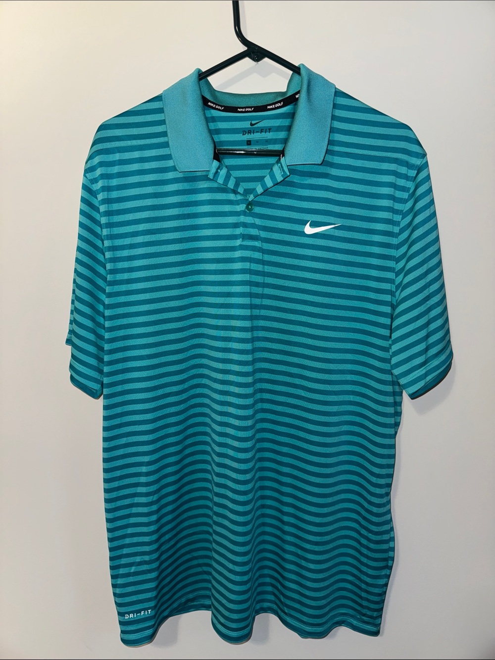 Nike Men's Teal Striped Polo Shirt